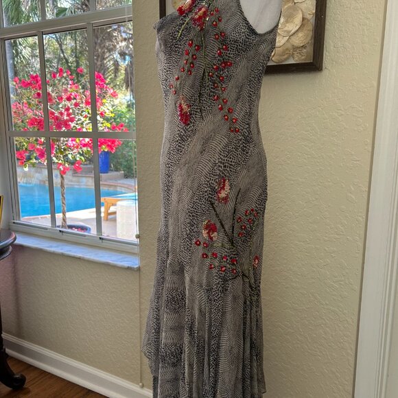 Vintage Lapis Silk Animal Print & Sequin Maxi Dress - Picture 3 of 9